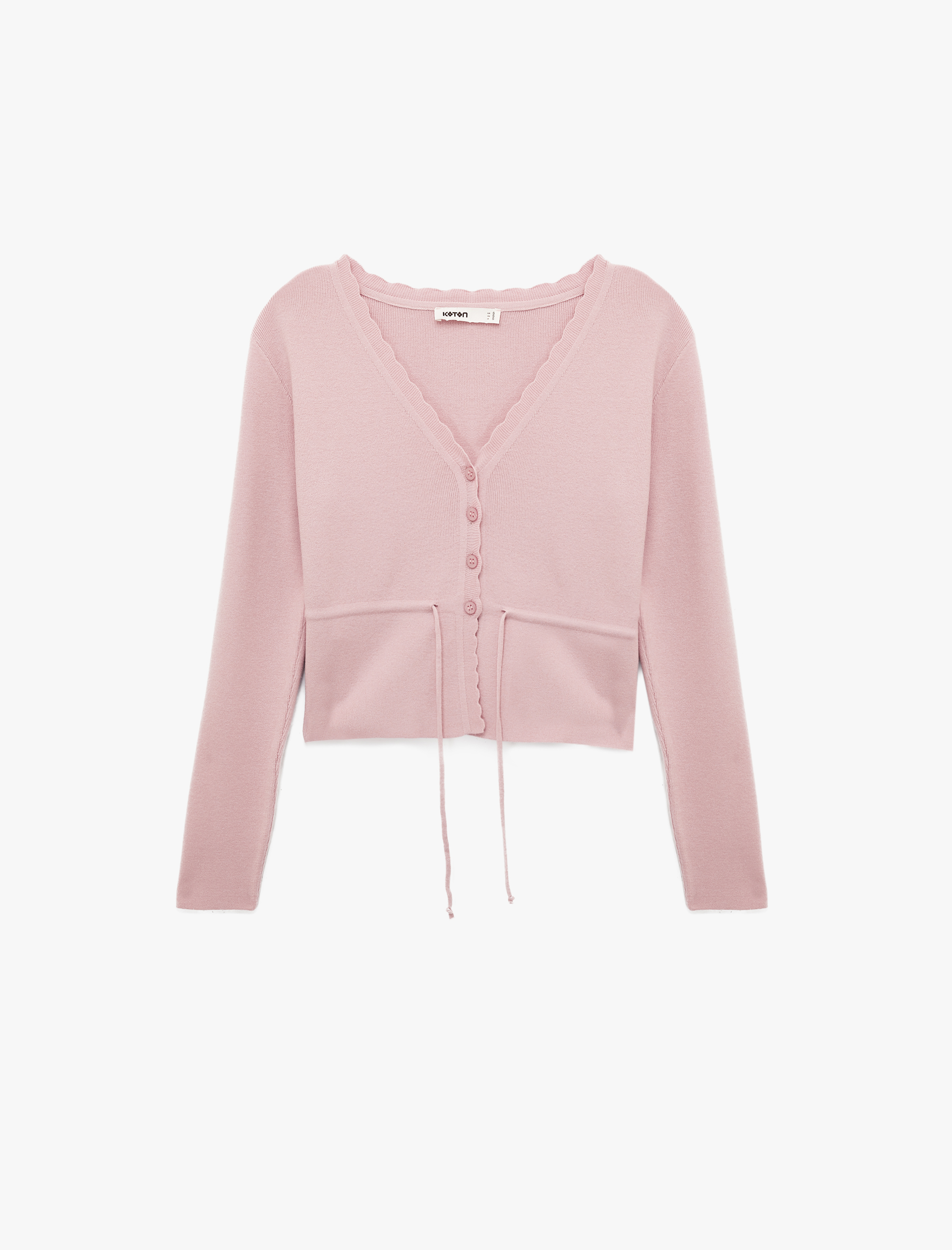   Uzun Kollu Beli Bağcıklı Düğmeli V Yaka Triko Hırka