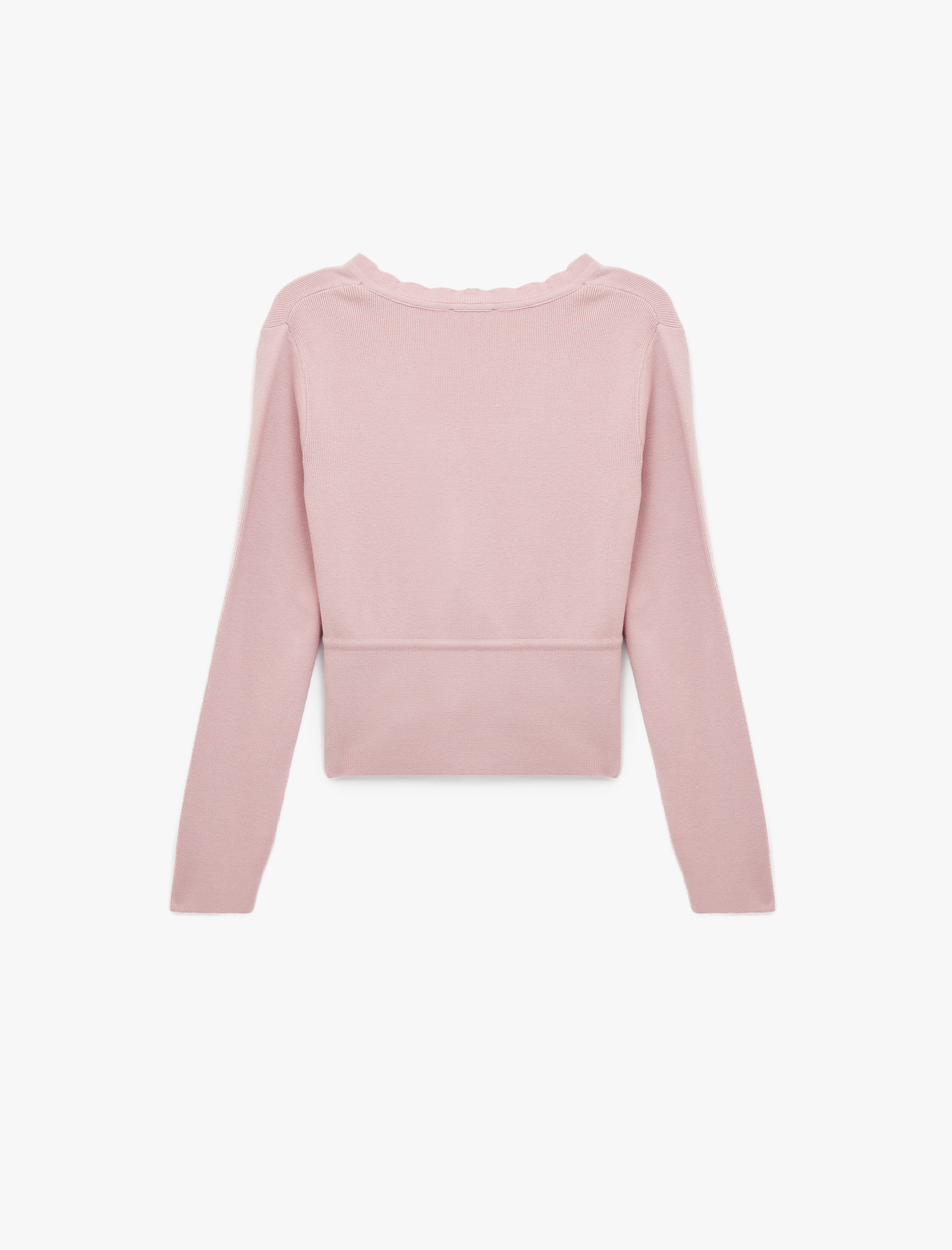   Uzun Kollu Beli Bağcıklı Düğmeli V Yaka Triko Hırka