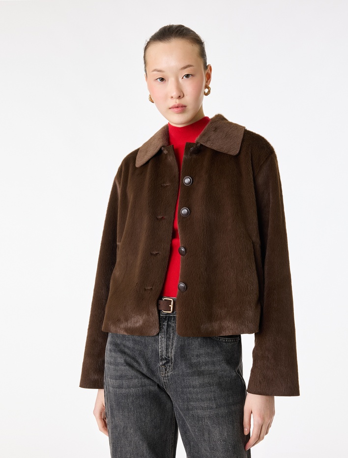  Koton X Sima Tarkan - Suni Kürk Mont Crop Uzun Kollu Düğmeli Cepli