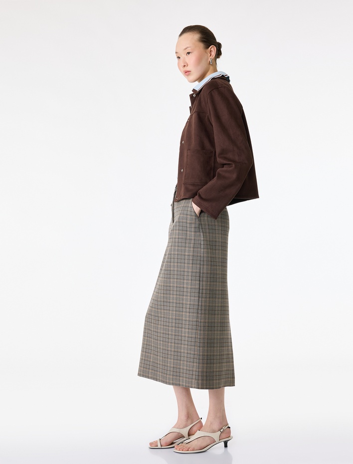  Yırtmaç Detaylı Ekose Kalem Etek