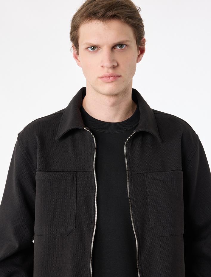  Uzun Kollu Cepli Klasik Yaka Fermuarlı Gömlek Ceket