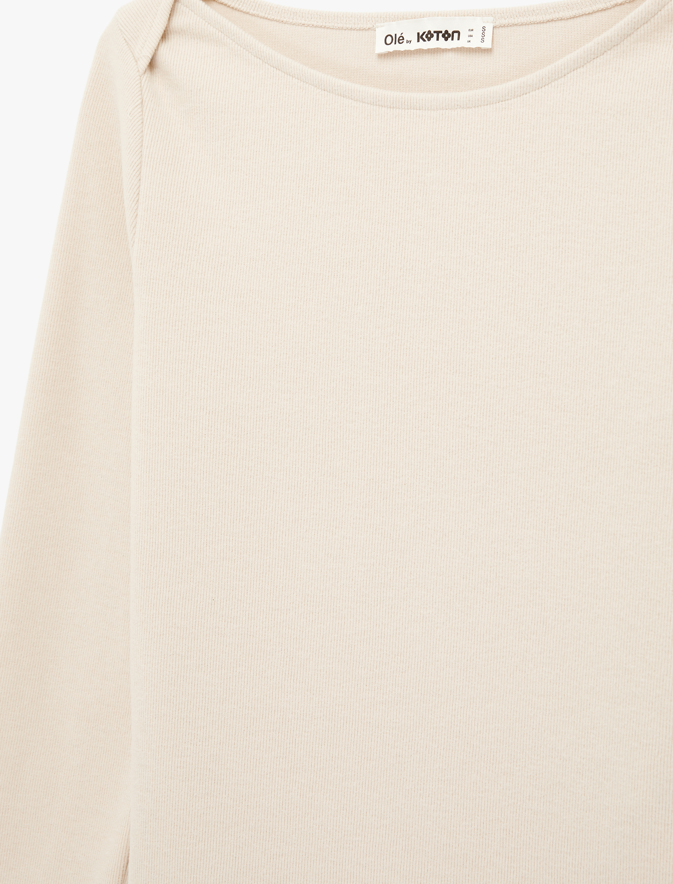   Dantel Detaylı Asimetrik Kesim Kayık Yaka Uzun Kollu Tişört