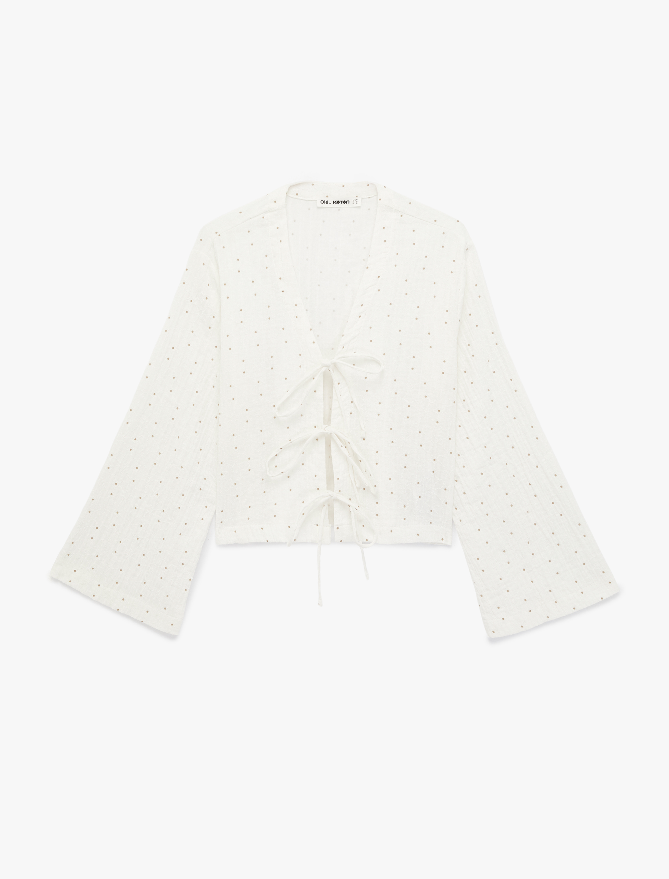   Pamuklu Uzun Kollu V Yaka Bağlamalı Fiyonk Detaylı Bluz