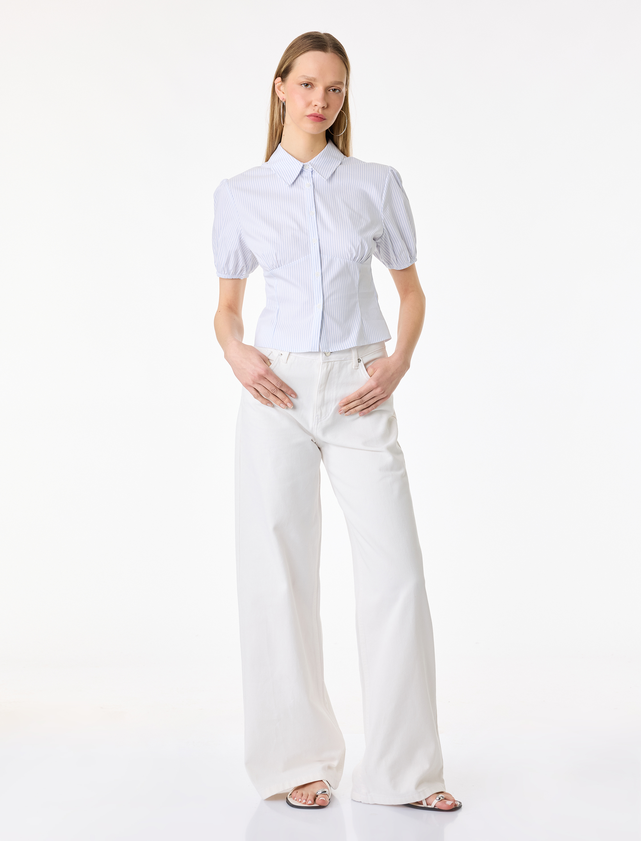   Pamuklu Slim Fit Kısa Kollu Çizgili Gömlek