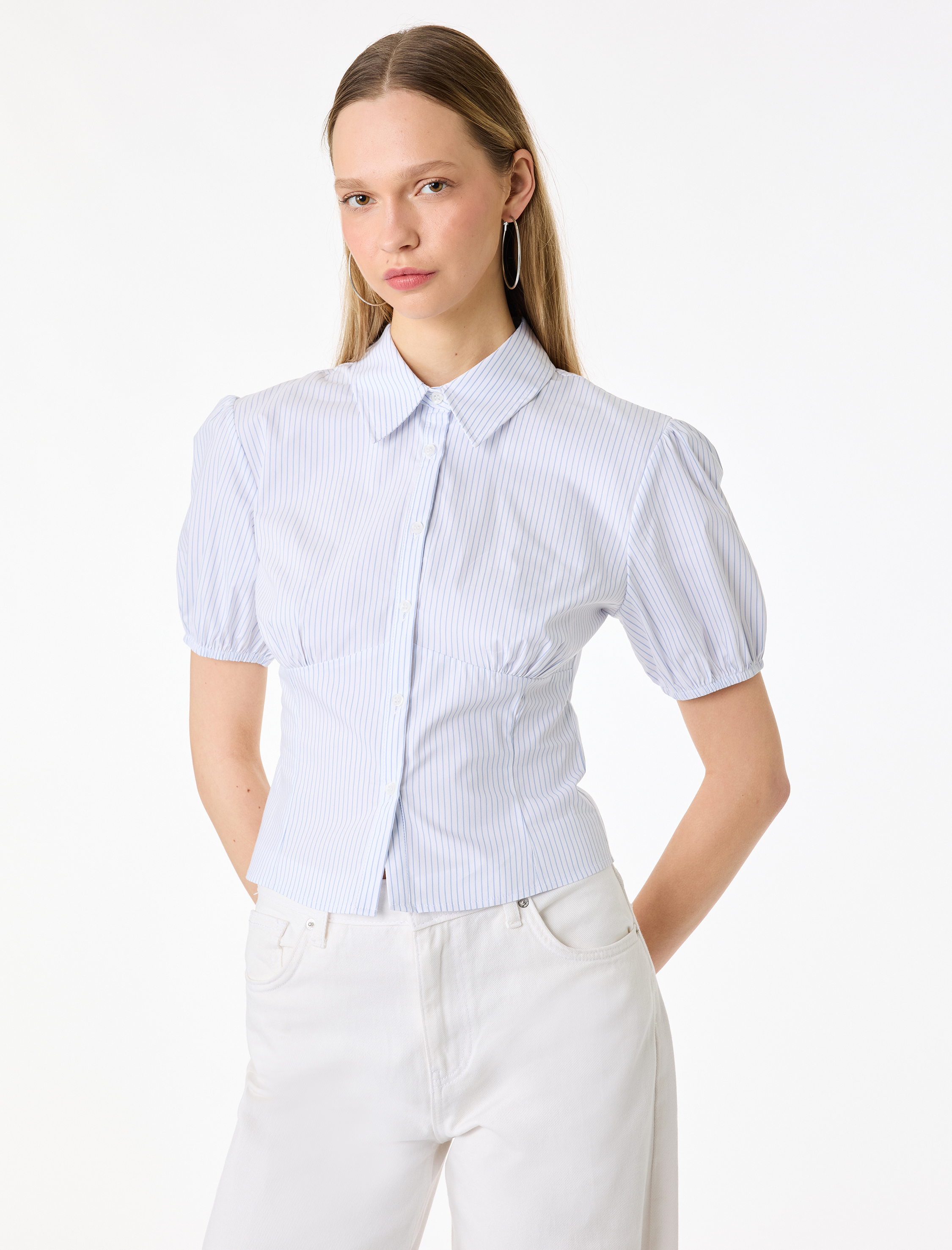   Pamuklu Slim Fit Kısa Kollu Çizgili Gömlek