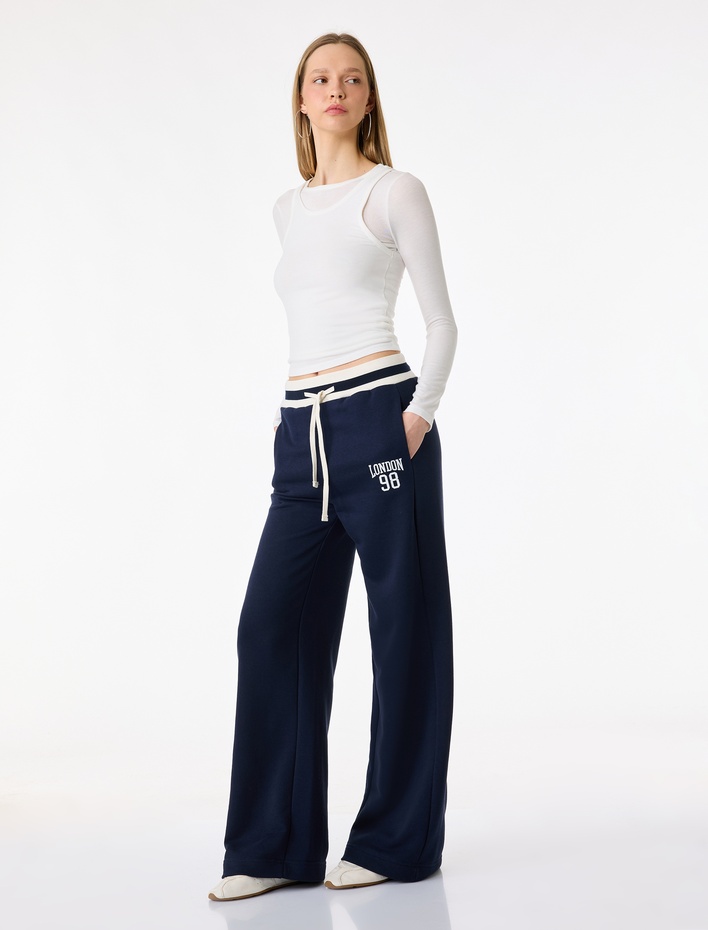  Beli Lastikli Regular Fit Baskı Detaylı Eşofman Altı