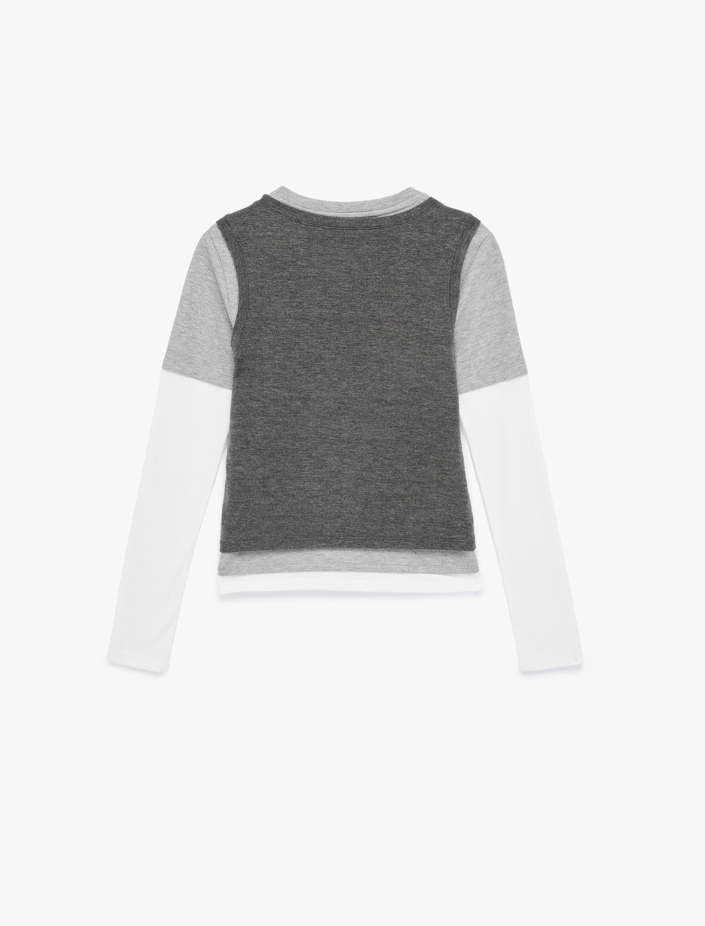   Slim Fit Uzun Kollu Renk Bloklu Bisiklet Yaka Tişört