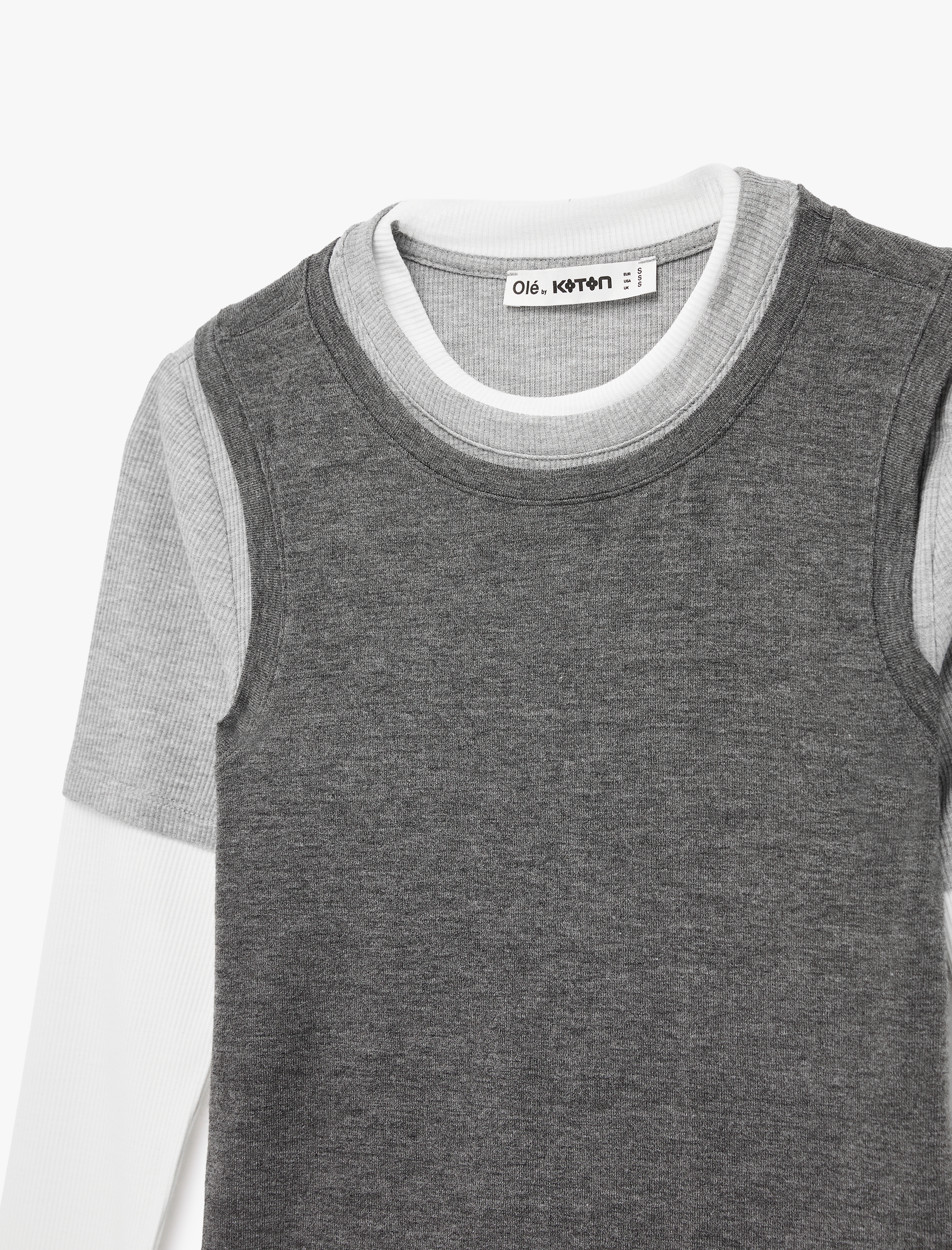   Slim Fit Uzun Kollu Renk Bloklu Bisiklet Yaka Tişört