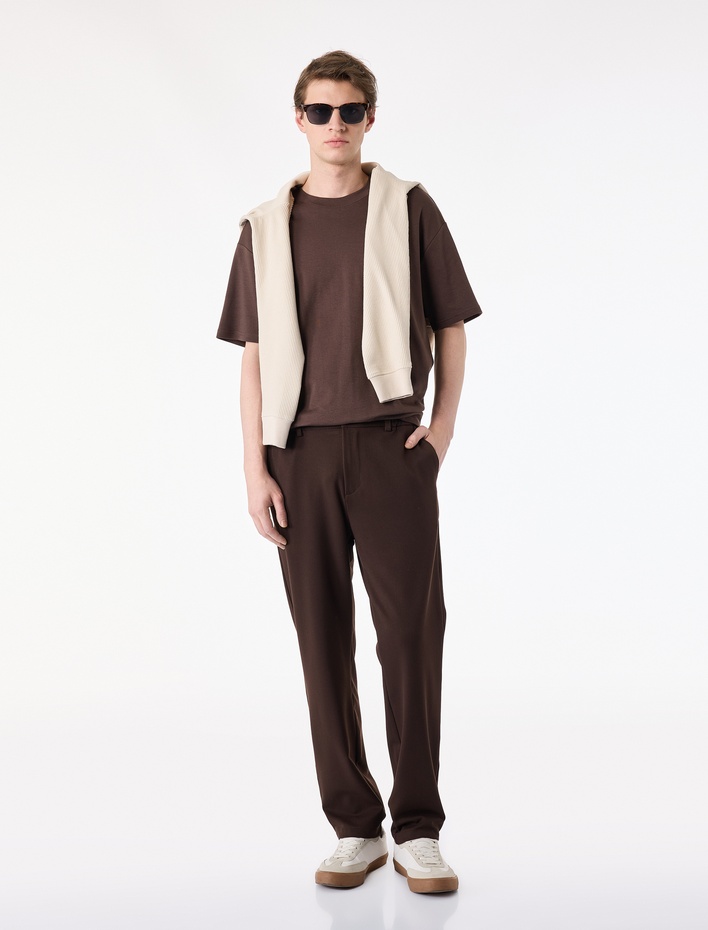  Regular Fit Viskon Karışımlı Cepli Düğmeli Kumaş Pantolon