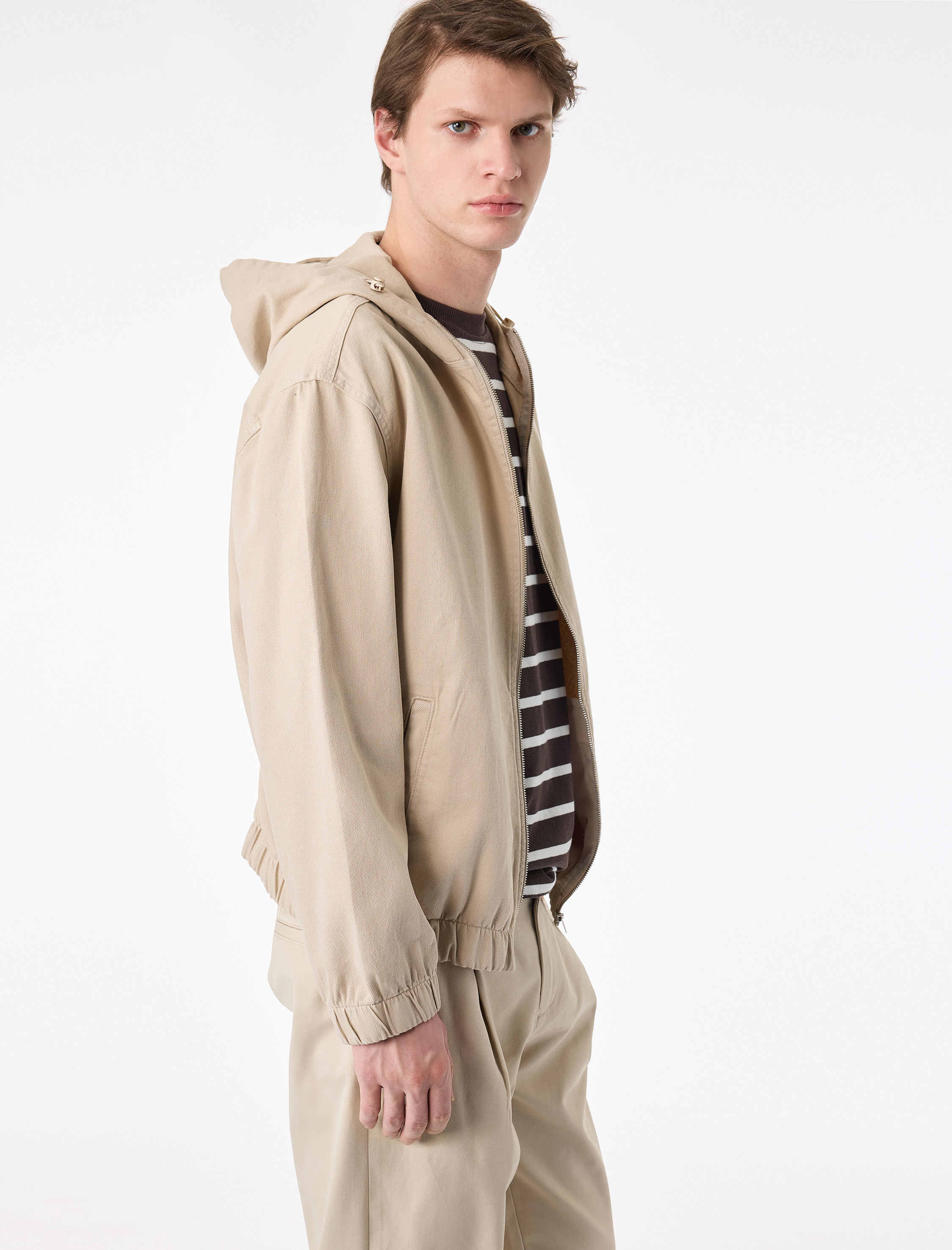   Pamuklu Cepli Uzun Kollu Fermuarlı Oversize Kapşonlu Jean Ceket