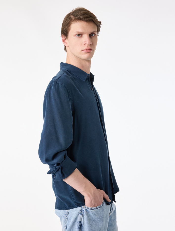  Regular Fit Düğmeli Uzun Kollu Klasik Yaka Gömlek