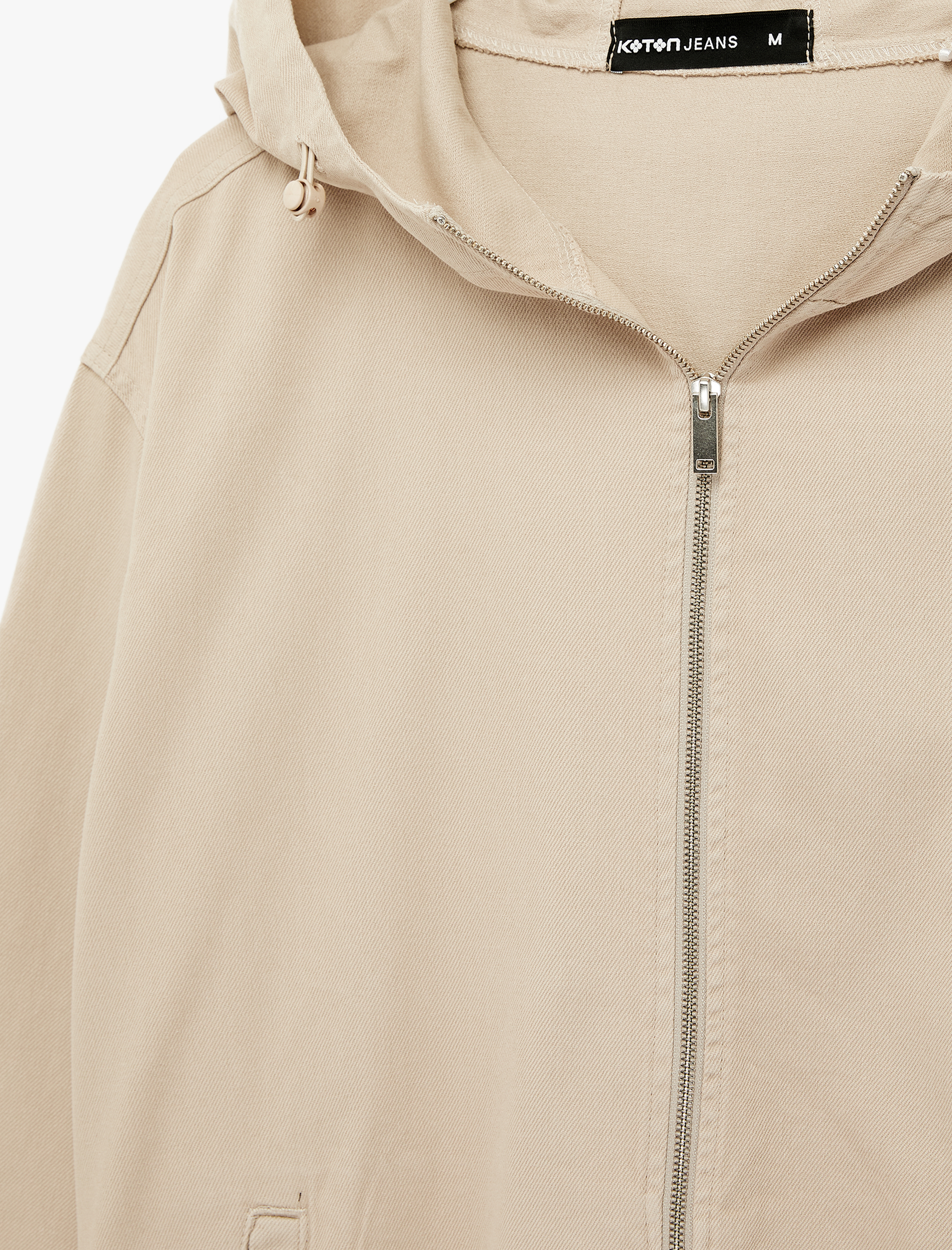   Pamuklu Cepli Uzun Kollu Fermuarlı Oversize Kapşonlu Jean Ceket