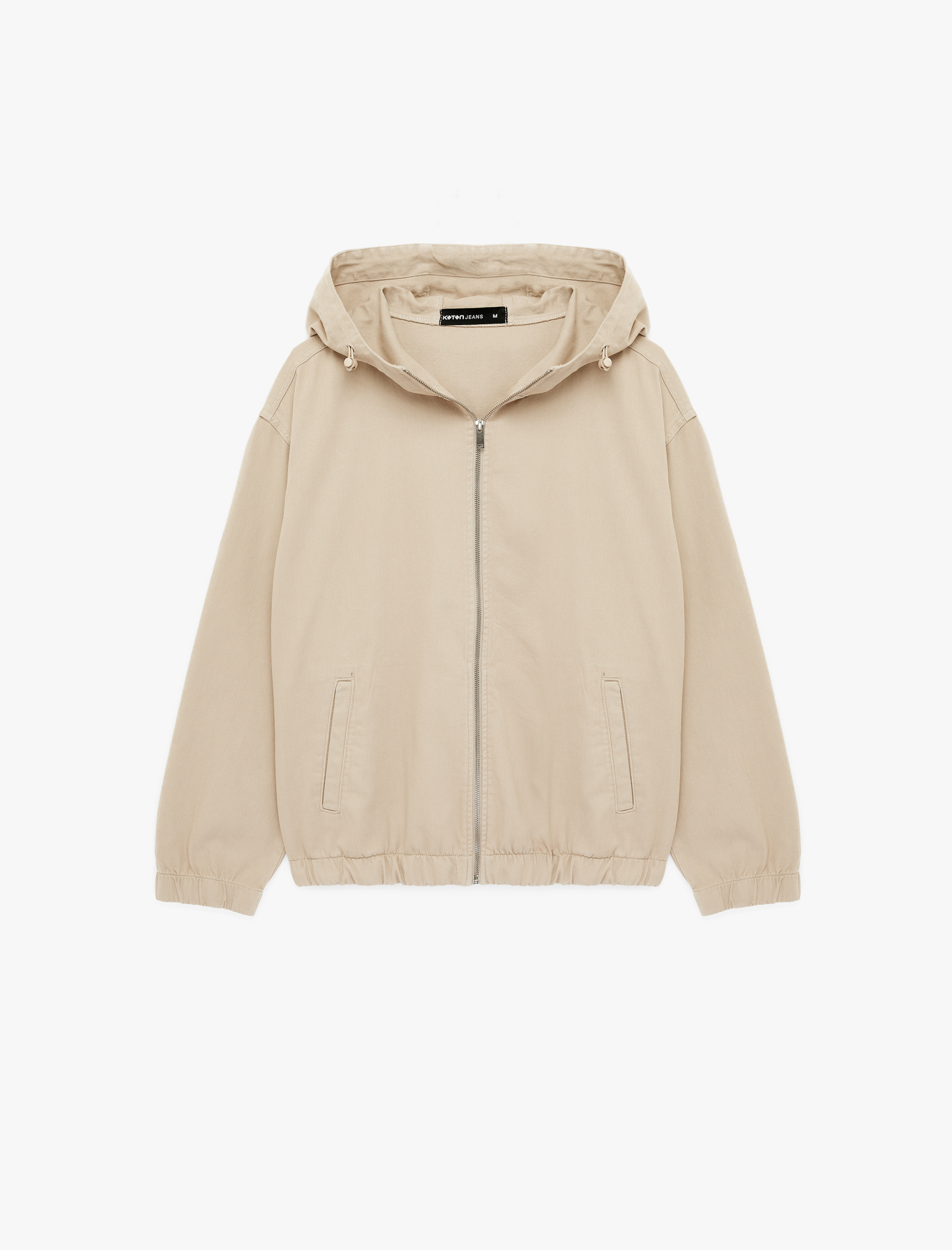   Pamuklu Cepli Uzun Kollu Fermuarlı Oversize Kapşonlu Jean Ceket