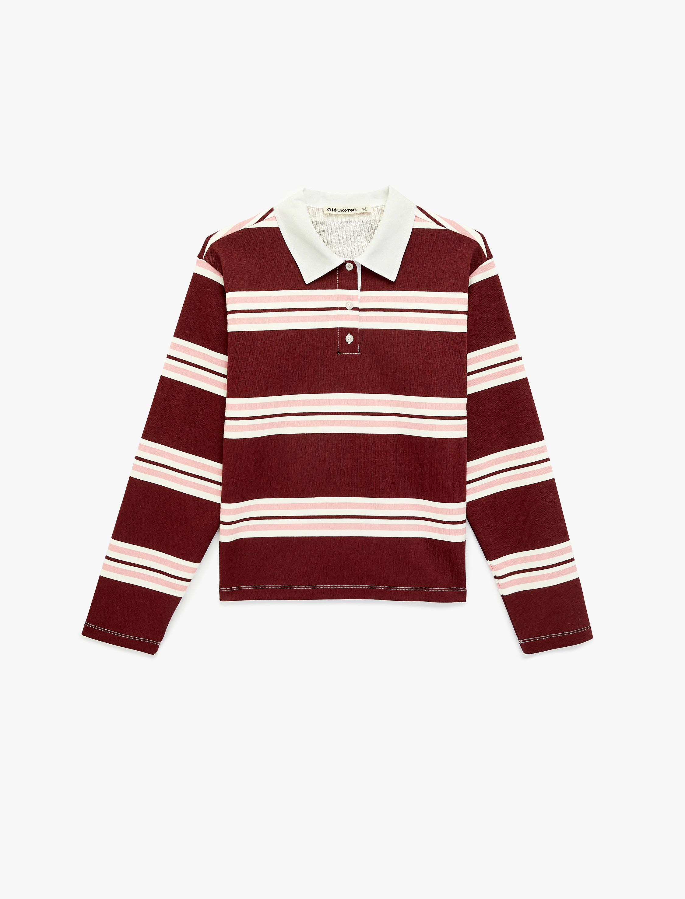   Şardonlu Uzun Kollu Düğmeli Çizgili Polo Yaka Sweatshirt