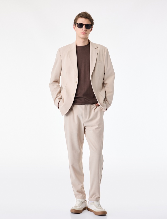  Regular Fit Uzun Kollu Cepli Düğmeli Gömlek Yaka Blazer Ceket