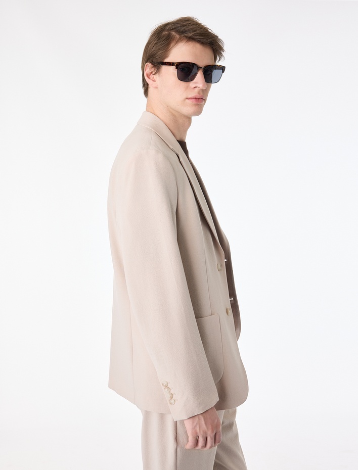  Regular Fit Uzun Kollu Cepli Düğmeli Gömlek Yaka Blazer Ceket