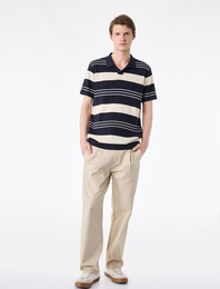 Regular Fit Polo Yaka Çizgili Kısa Kollu Triko Tişört