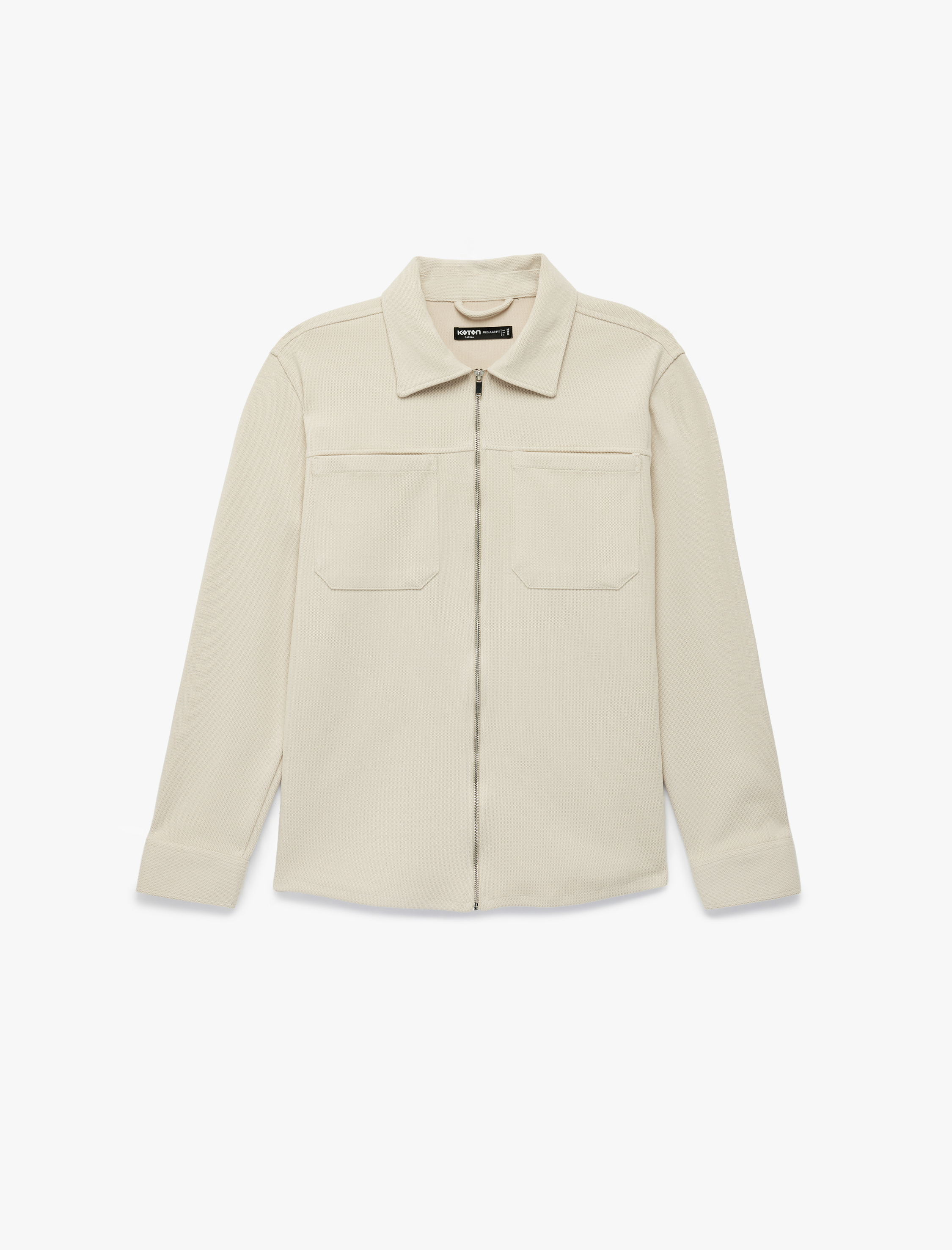   Uzun Kollu Cepli Klasik Yaka Fermuarlı Gömlek Ceket