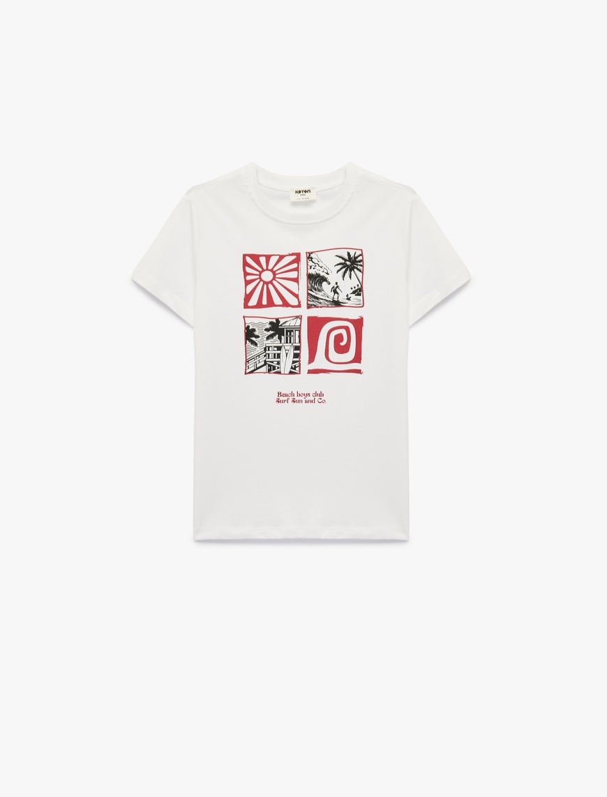Koton Pamuklu Kısa Kollu Bisiklet Yaka Baskılı T-Shirt