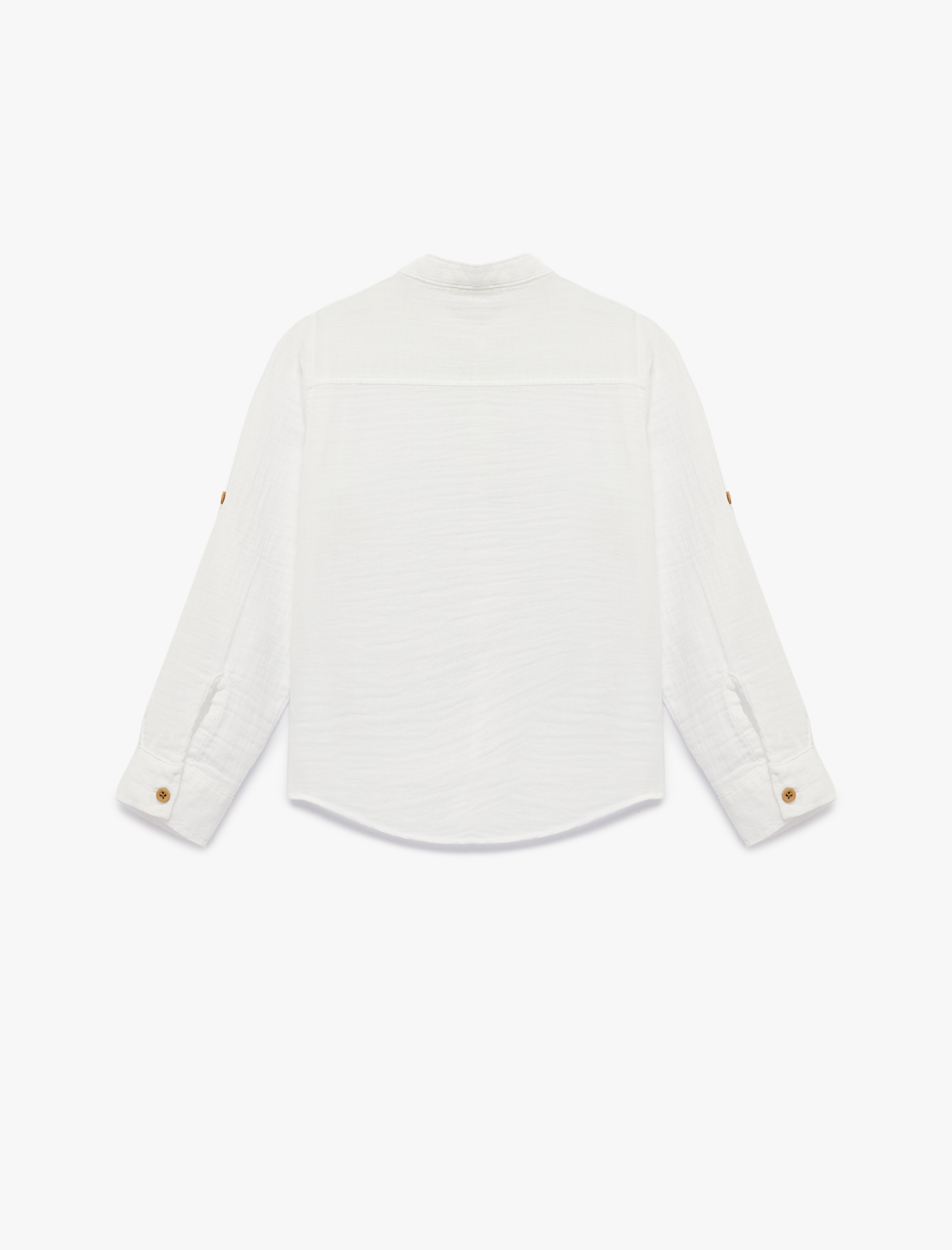  Erkek Çocuk Pamuklu Uzun Kollu Düğmeli Müslin Hakim Yaka Gömlek