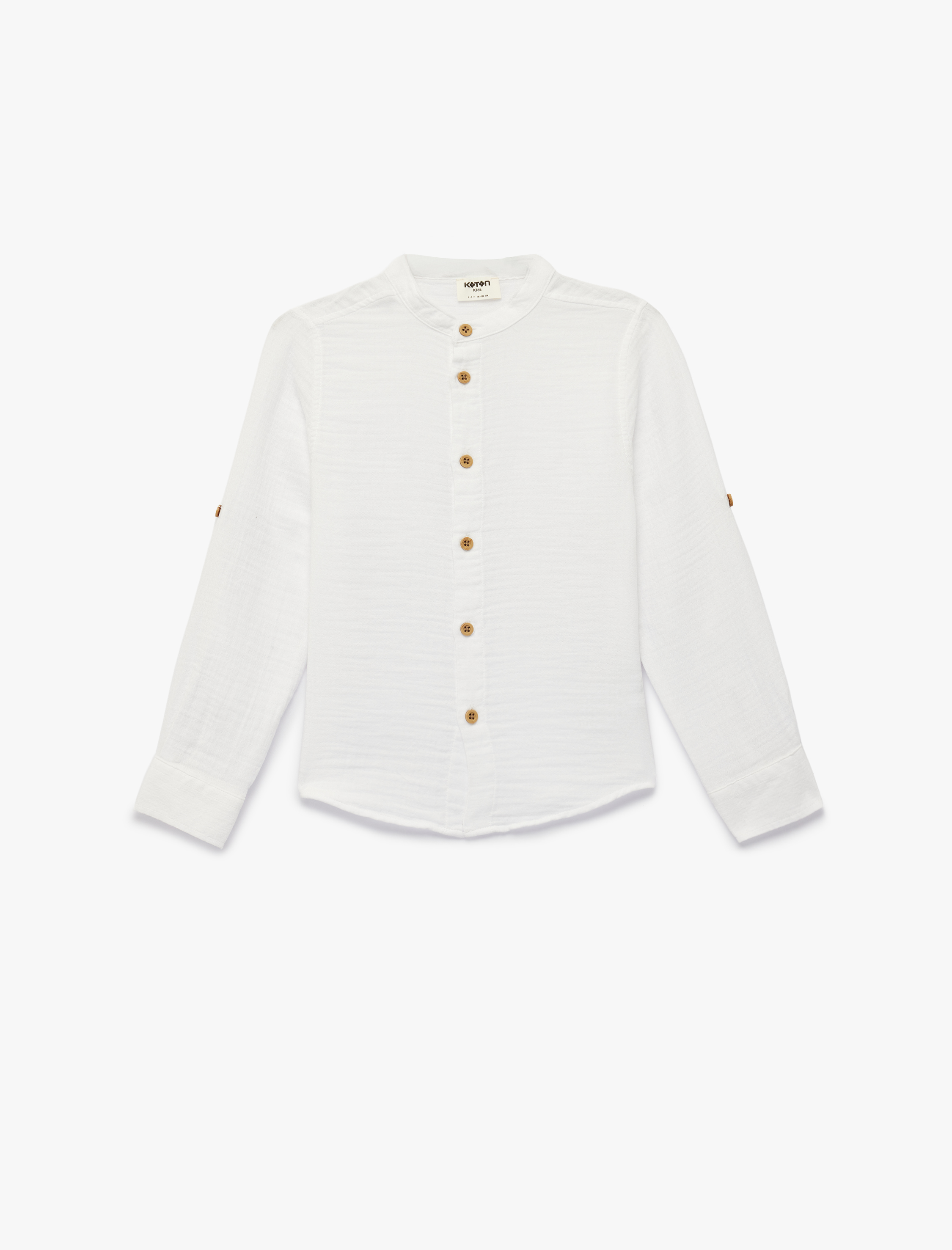  Erkek Çocuk Pamuklu Uzun Kollu Düğmeli Müslin Hakim Yaka Gömlek
