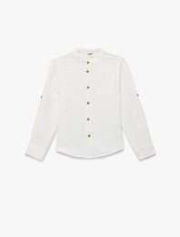 Pamuklu Uzun Kollu Düğmeli Müslin Hakim Yaka Gömlek