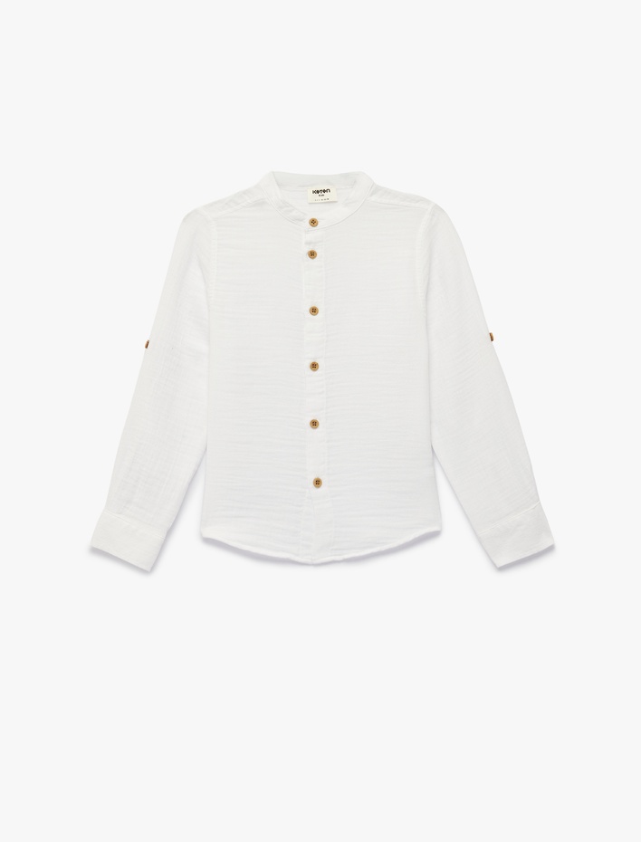 Erkek Çocuk Pamuklu Uzun Kollu Düğmeli Müslin Hakim Yaka Gömlek
