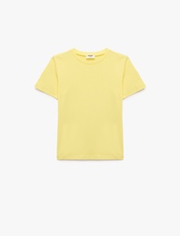 Kısa Kollu Bisiklet Yaka Pamuklu Basic Tişört