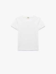 Kısa Kollu Bisiklet Yaka Pamuklu Basic Tişört