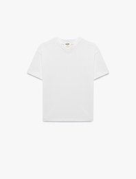 Pamuklu Kısa Kollu Bisiklet Yaka Oversize Basic Tişört