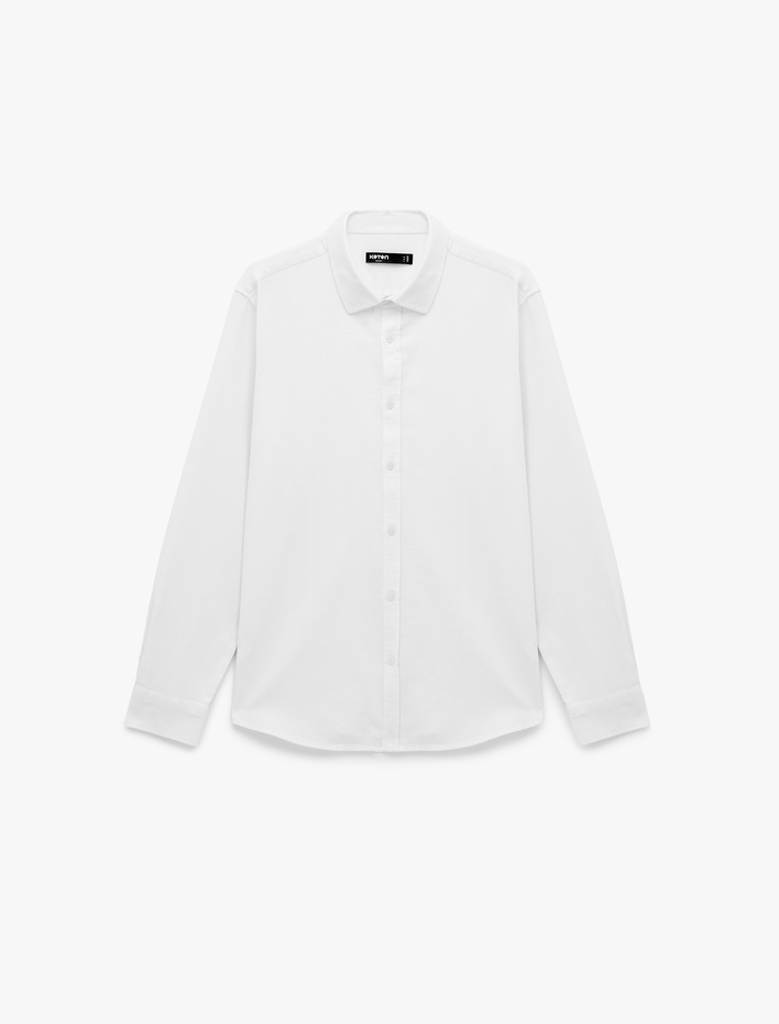  Pamuklu Uzun Kollu Klasik Yaka Slim Fit Gömlek