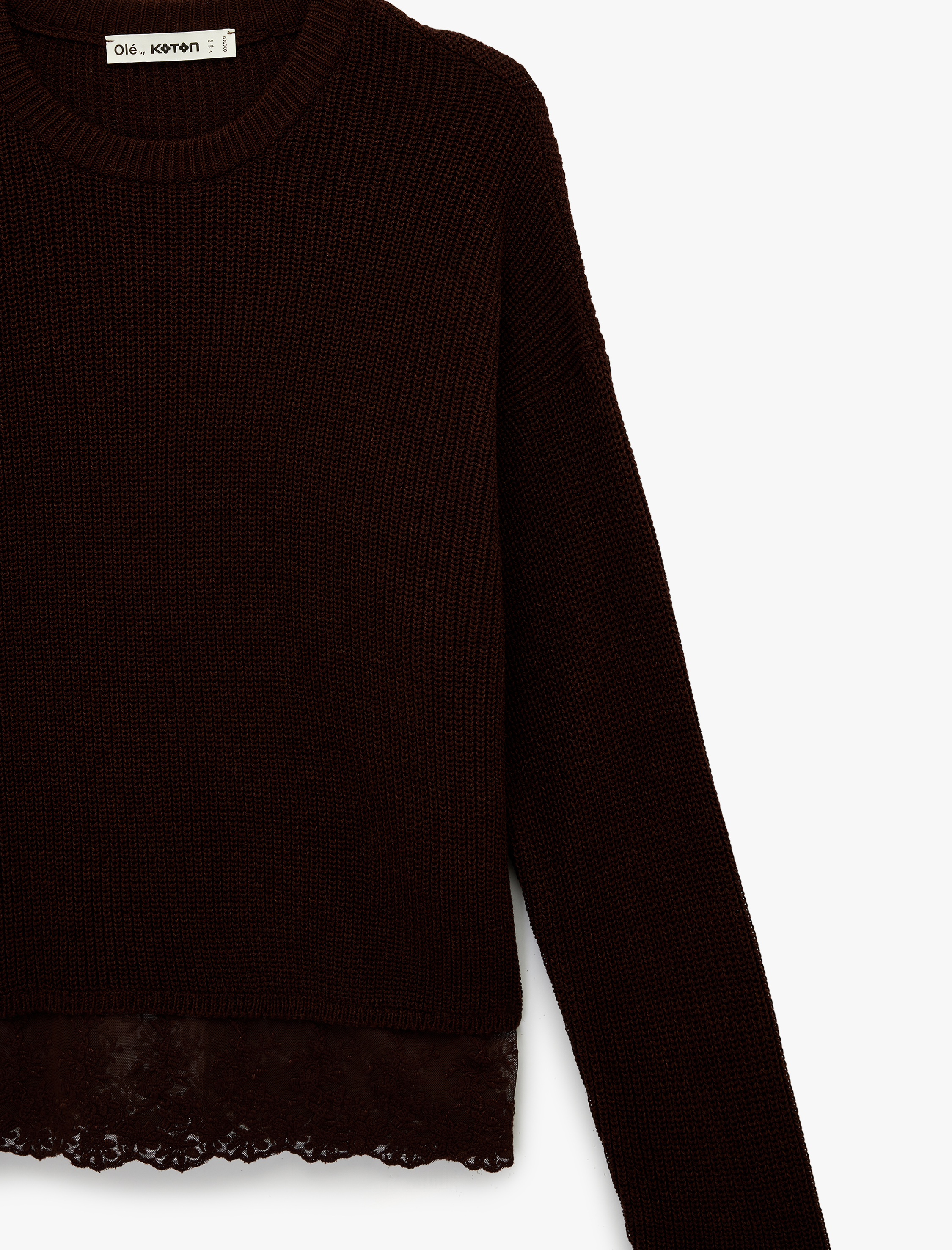   Dantel Detaylı Uzun Kollu Bisiklet Yaka Triko Kazak