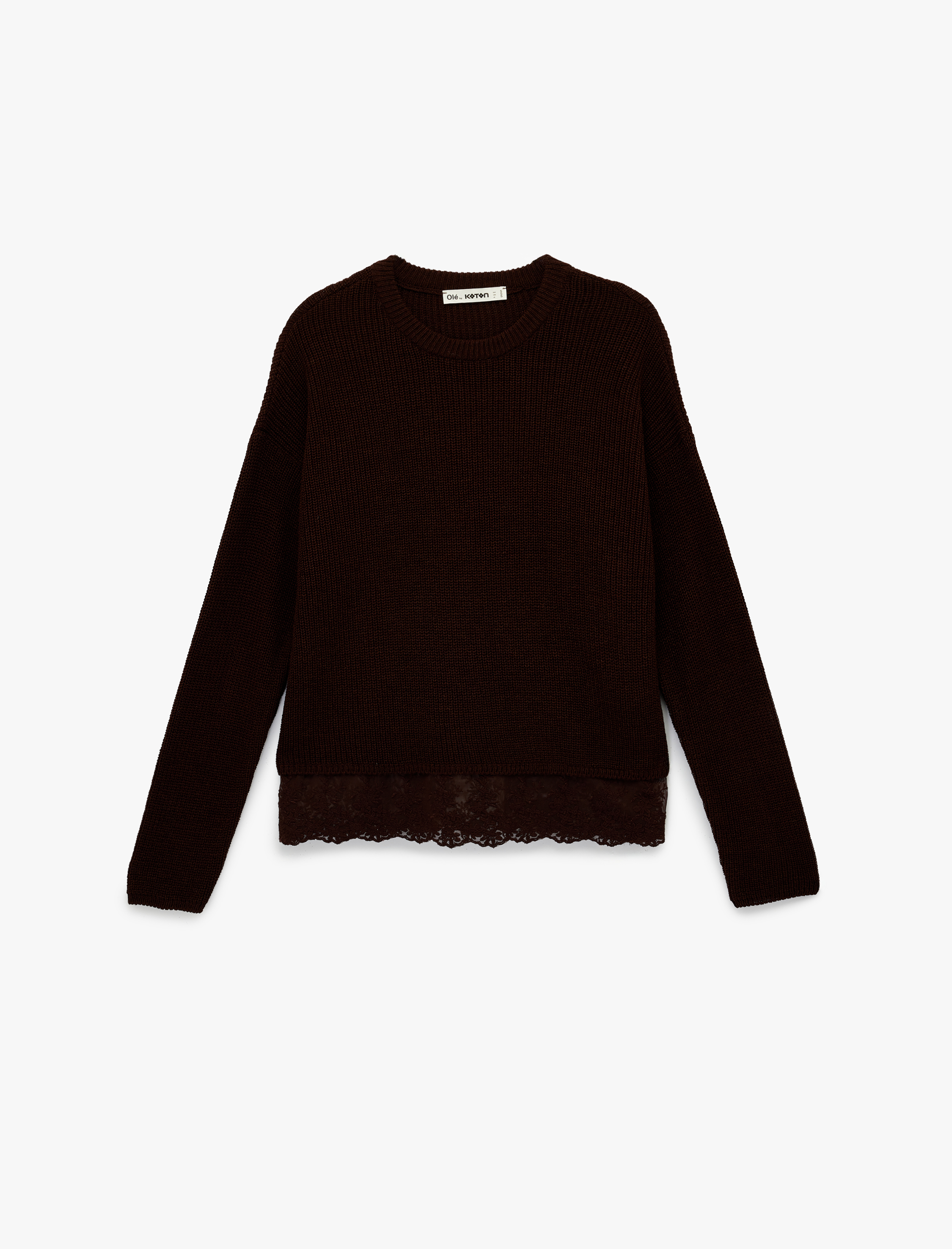   Dantel Detaylı Uzun Kollu Bisiklet Yaka Triko Kazak