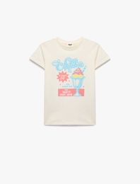 Pamuklu Kısa Kollu Bisiklet Yaka Baskılı Tişört