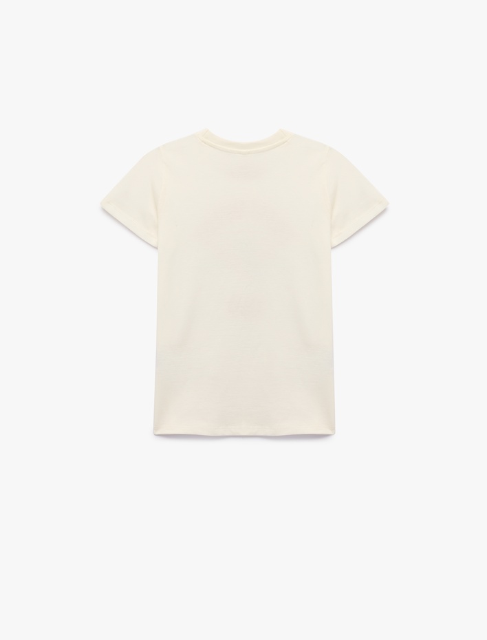 Kız Çocuk Pamuklu Kısa Kollu Bisiklet Yaka Baskılı Tişört