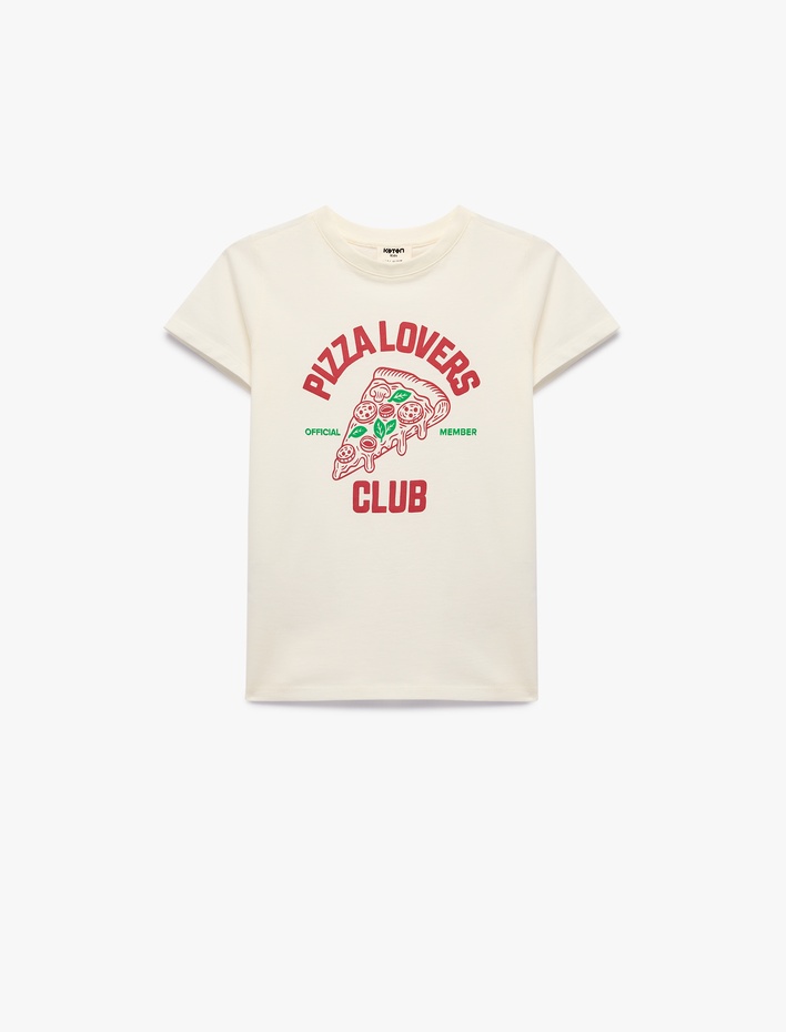 Kız Çocuk Pamuklu Kısa Kollu Bisiklet Yaka Baskılı Tişört