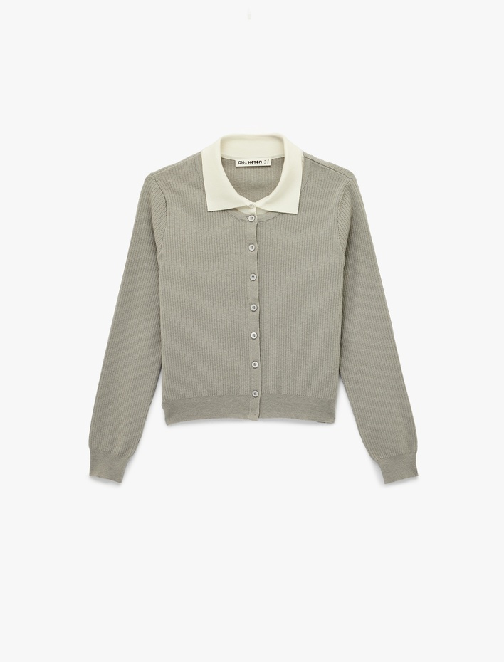  Uzun Kollu Basic Düğmeli Slim Fit Gömlek Yaka Hırka