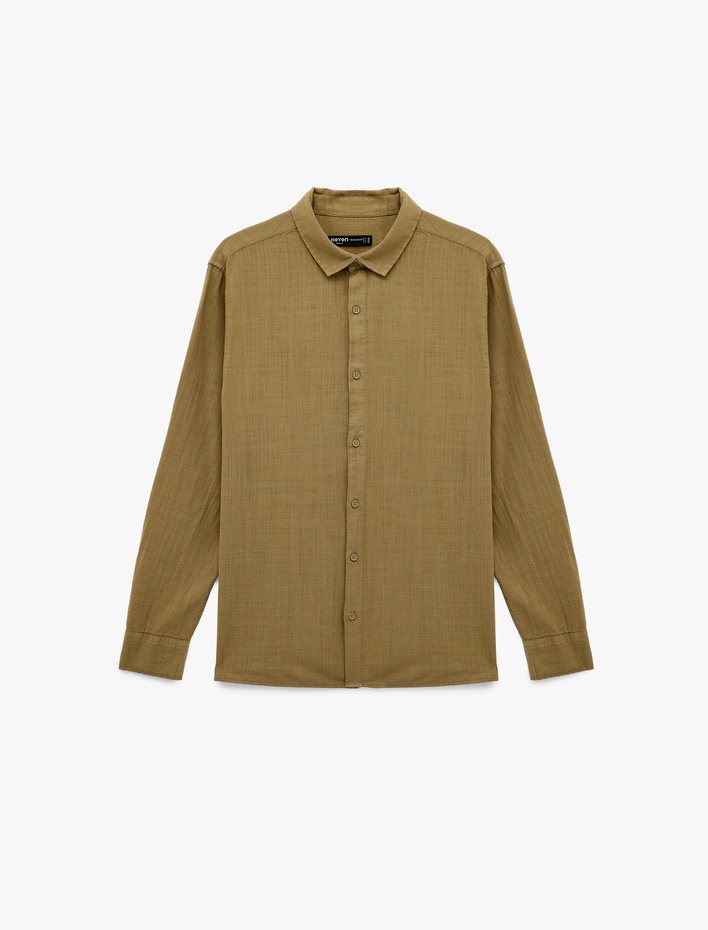  Regular Fit Pamuklu Klasik Yaka Düğmeli Uzun Kollu Gömlek