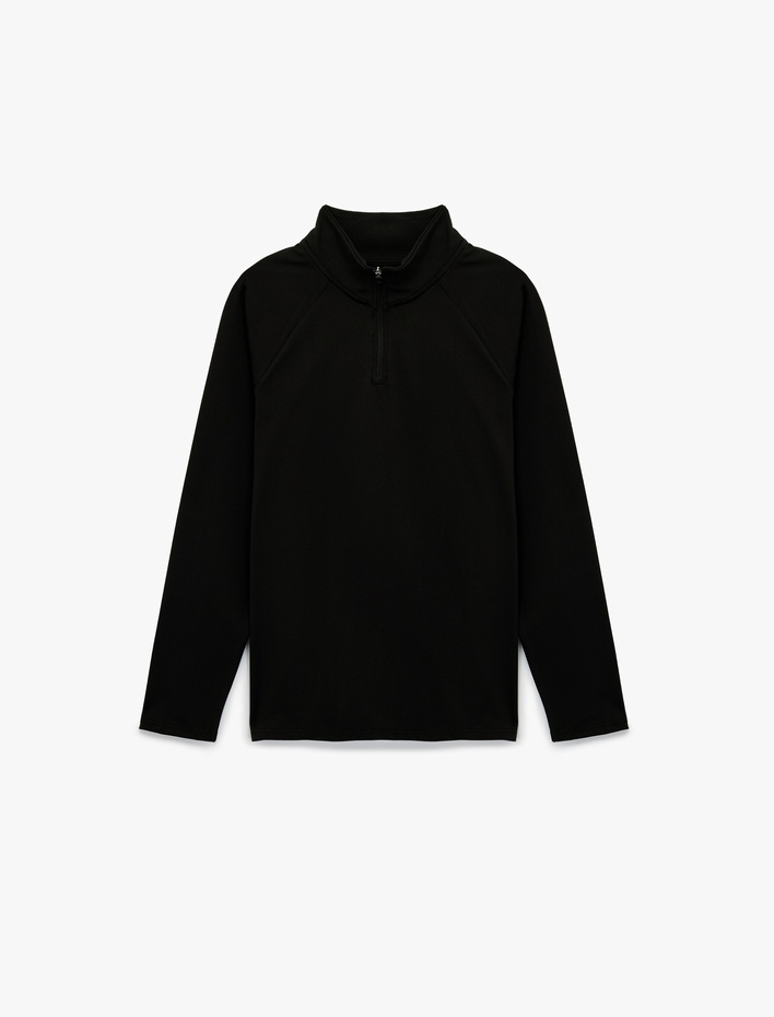  Dik Yaka Yarım Fermuarlı Uzun Kollu Spor Tişört