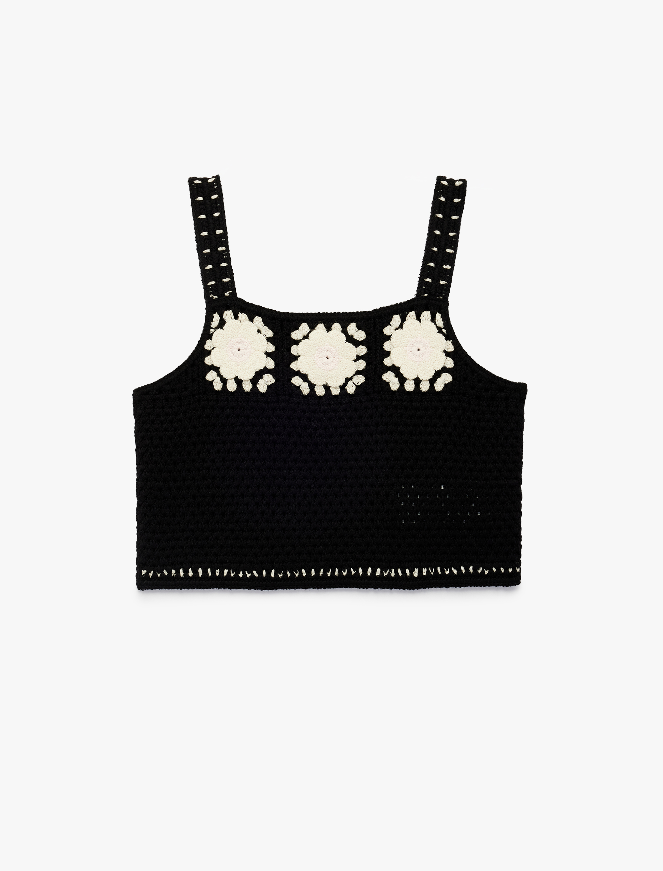  Kız Çocuk Pamuklu Desenli Kare Yaka Crop Askılı Triko Atlet