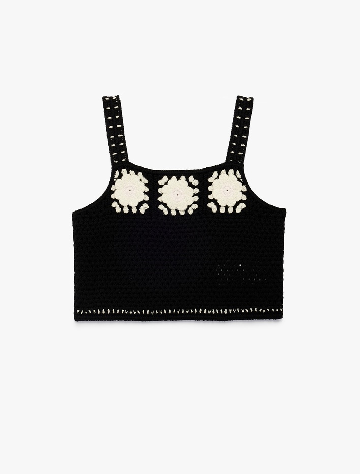 Kız Çocuk Pamuklu Desenli Kare Yaka Crop Askılı Triko Atlet