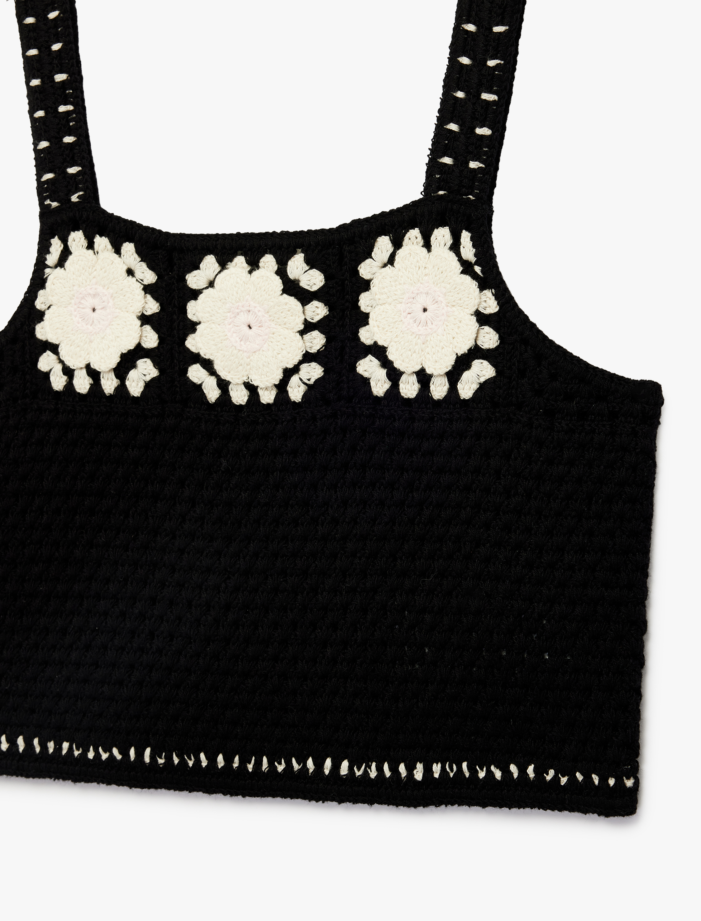  Kız Çocuk Pamuklu Desenli Kare Yaka Crop Askılı Triko Atlet