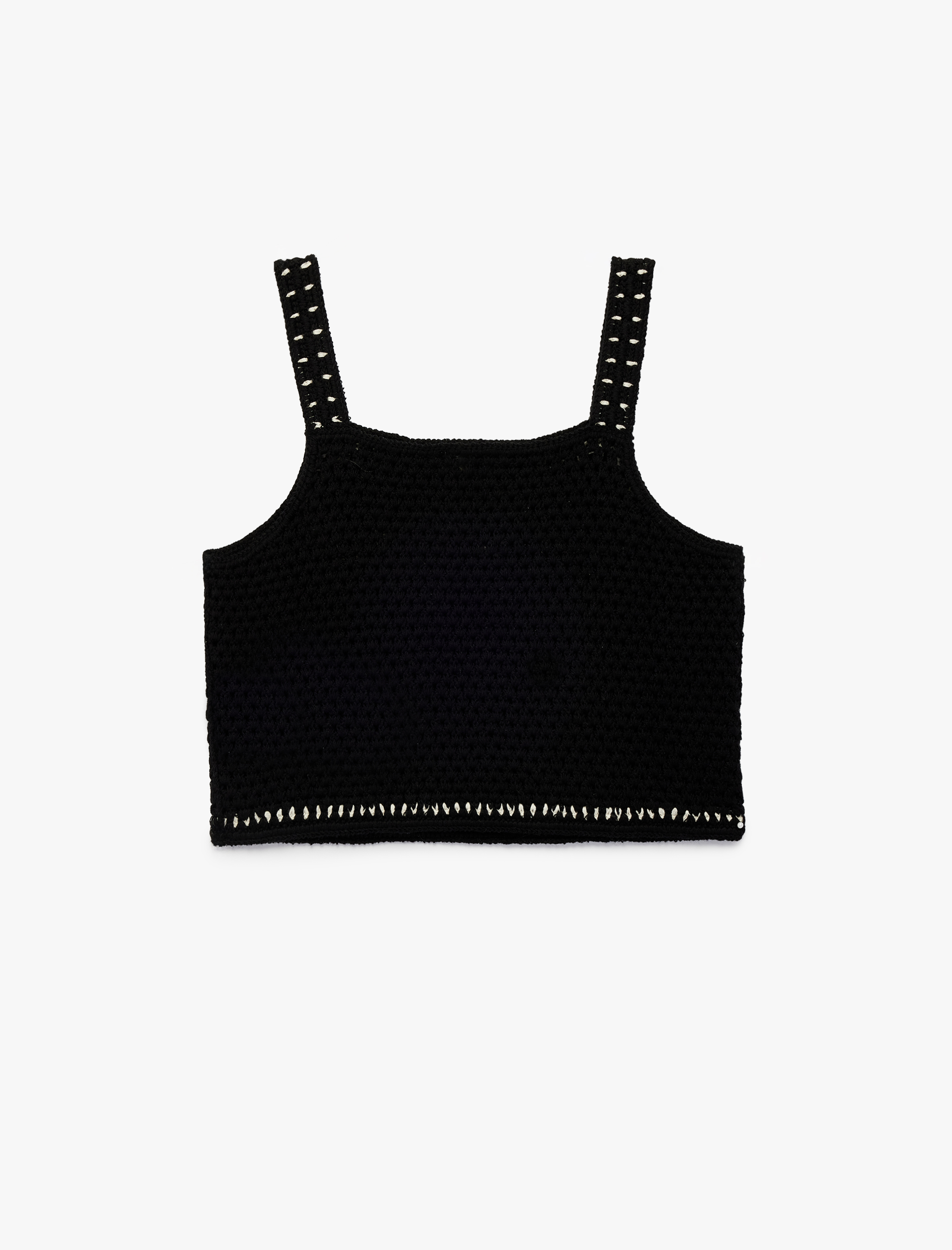  Kız Çocuk Pamuklu Desenli Kare Yaka Crop Askılı Triko Atlet