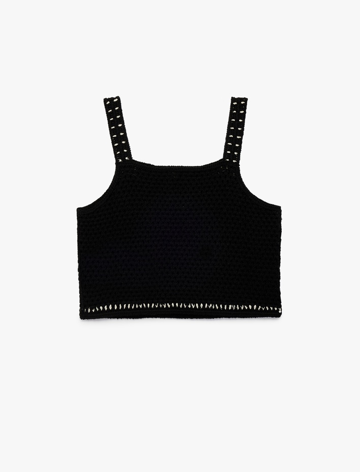 Kız Çocuk Pamuklu Desenli Kare Yaka Crop Askılı Triko Atlet