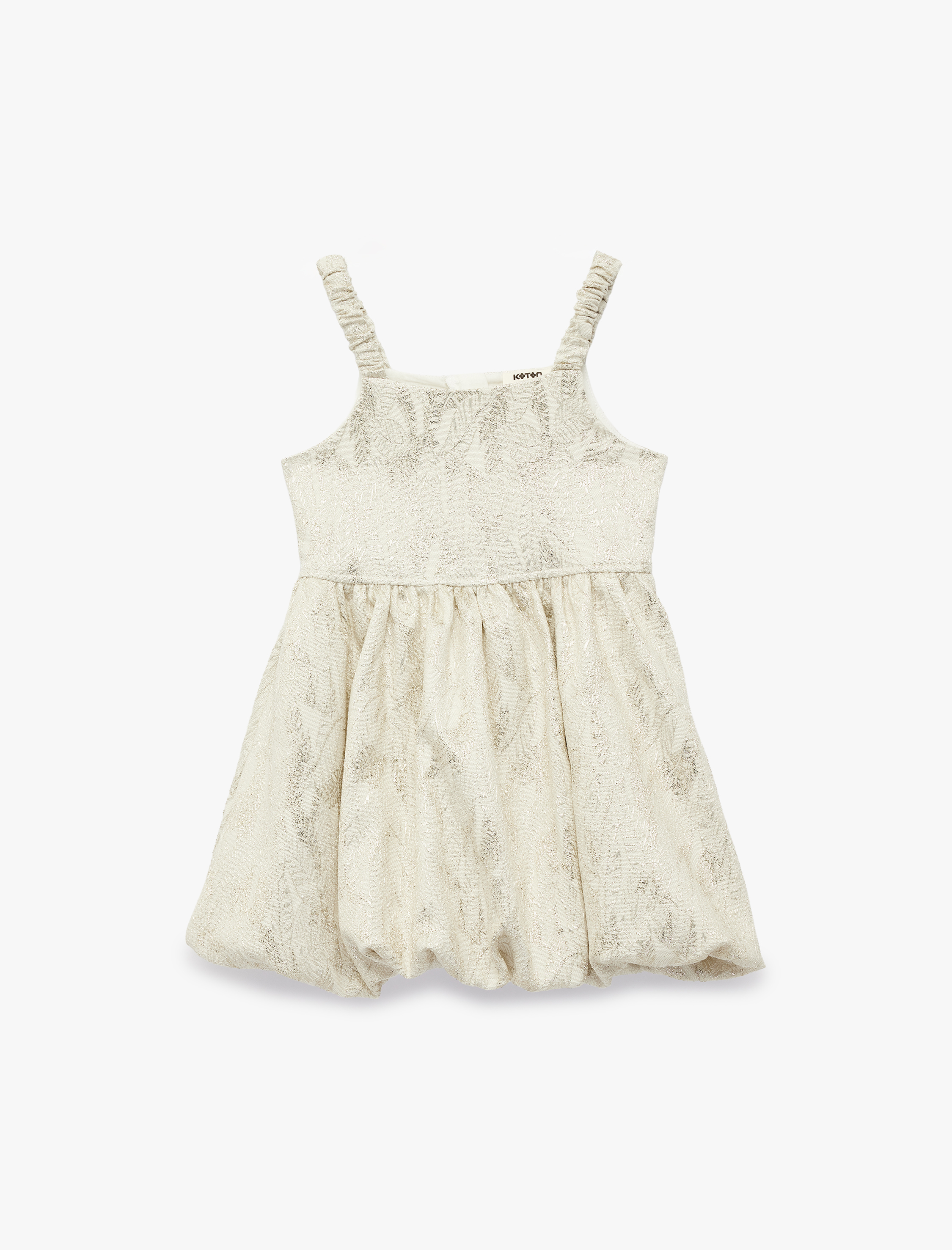  Kız Çocuk Kare Yaka Desenli Balon Form Askılı Elbise