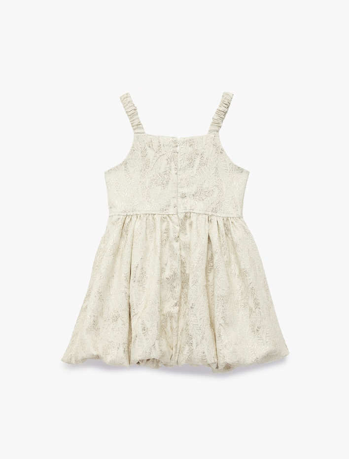 Kız Çocuk Kare Yaka Desenli Balon Form Askılı Elbise