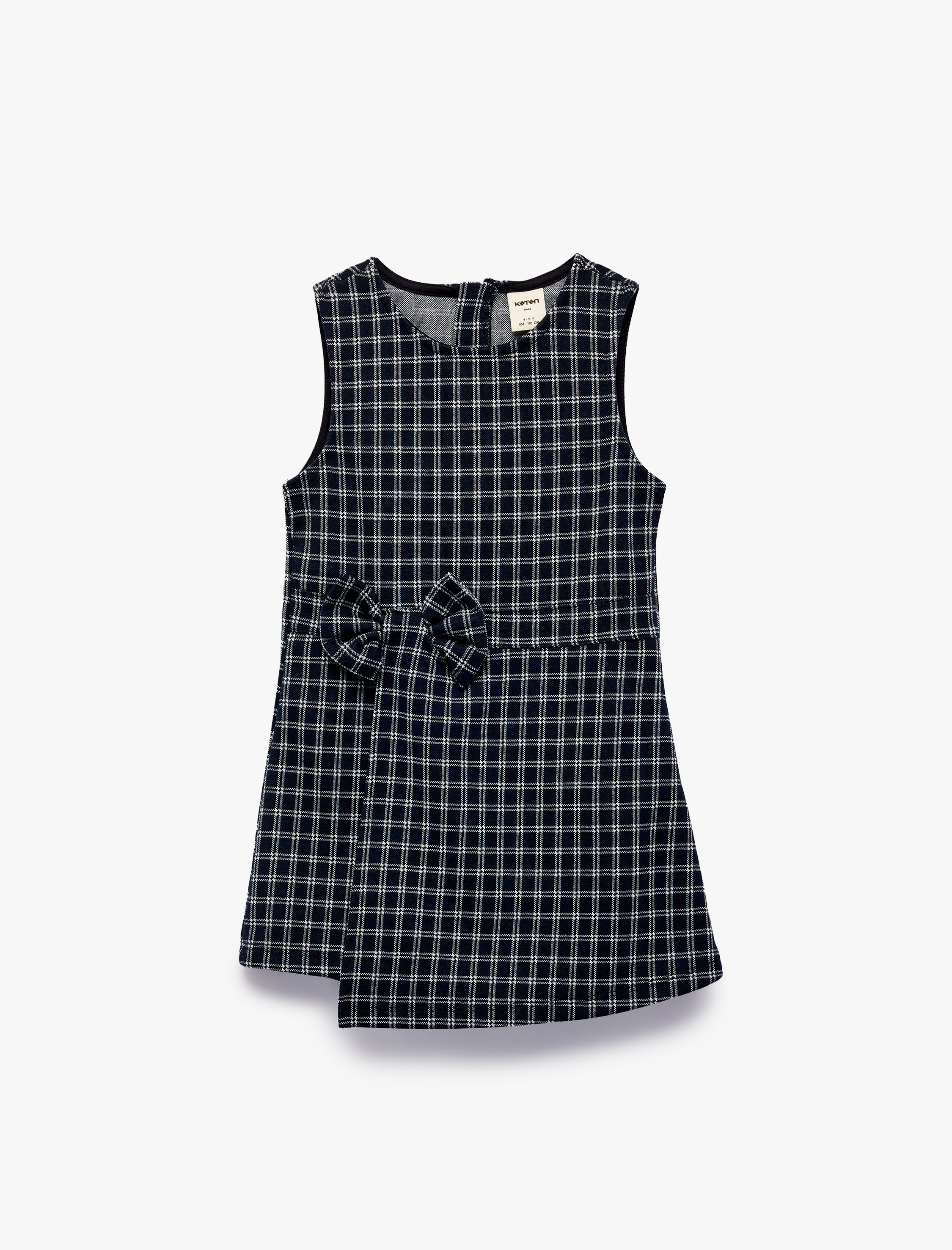  Kız Bebek Fiyonk Detaylı Kolsuz Bisiklet Yaka Ekoseli Tulum