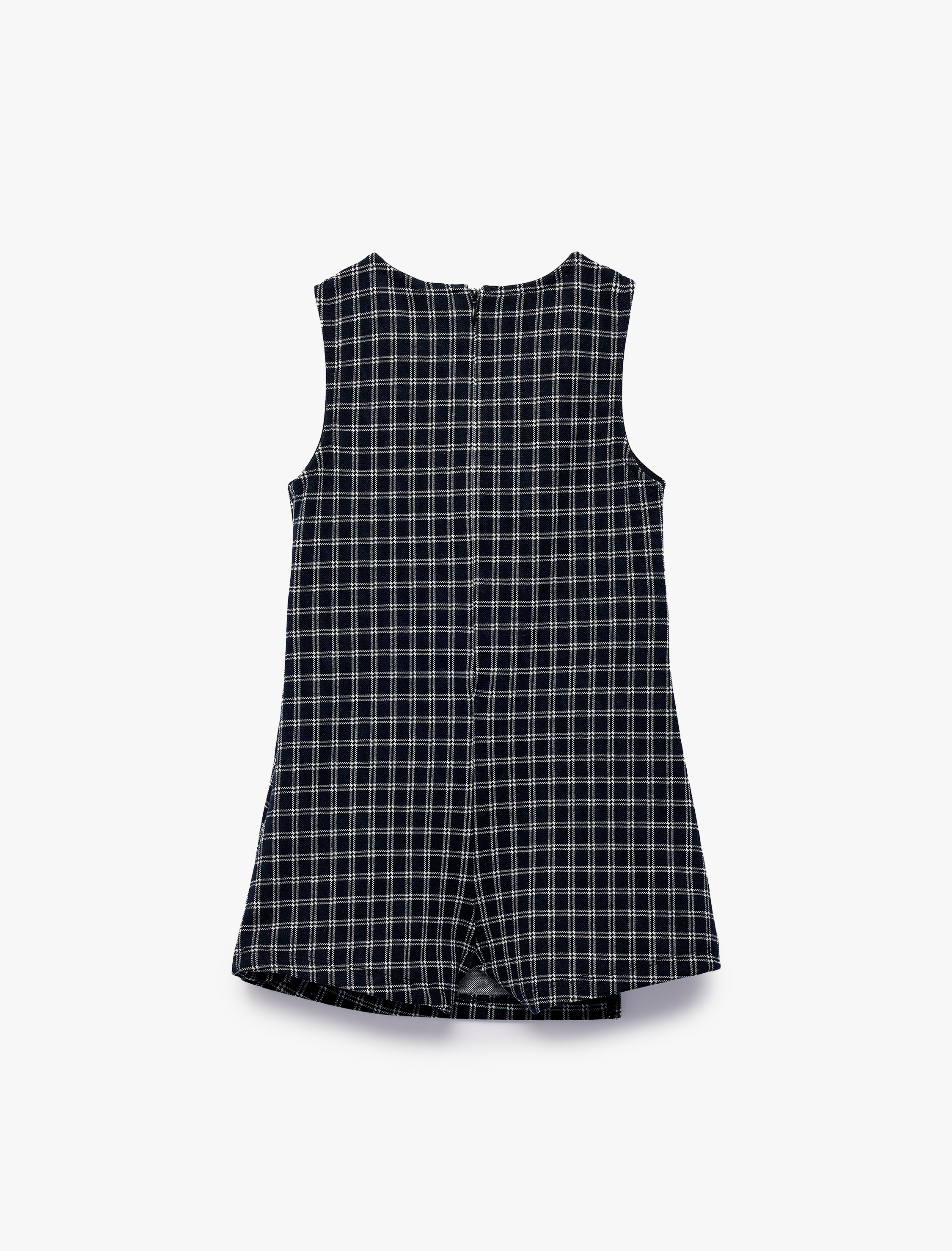  Kız Bebek Fiyonk Detaylı Kolsuz Bisiklet Yaka Ekoseli Tulum