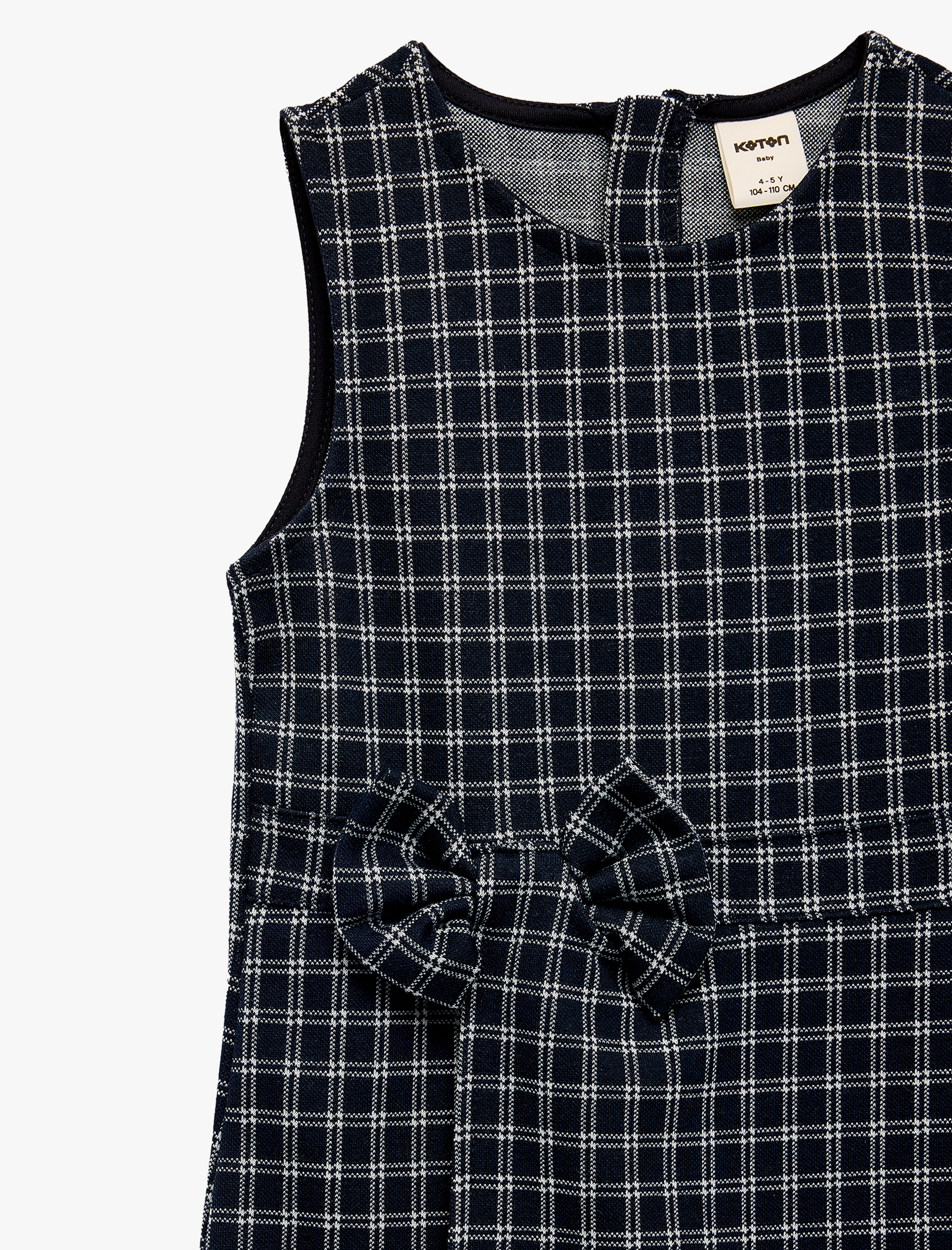  Kız Bebek Fiyonk Detaylı Kolsuz Bisiklet Yaka Ekoseli Tulum