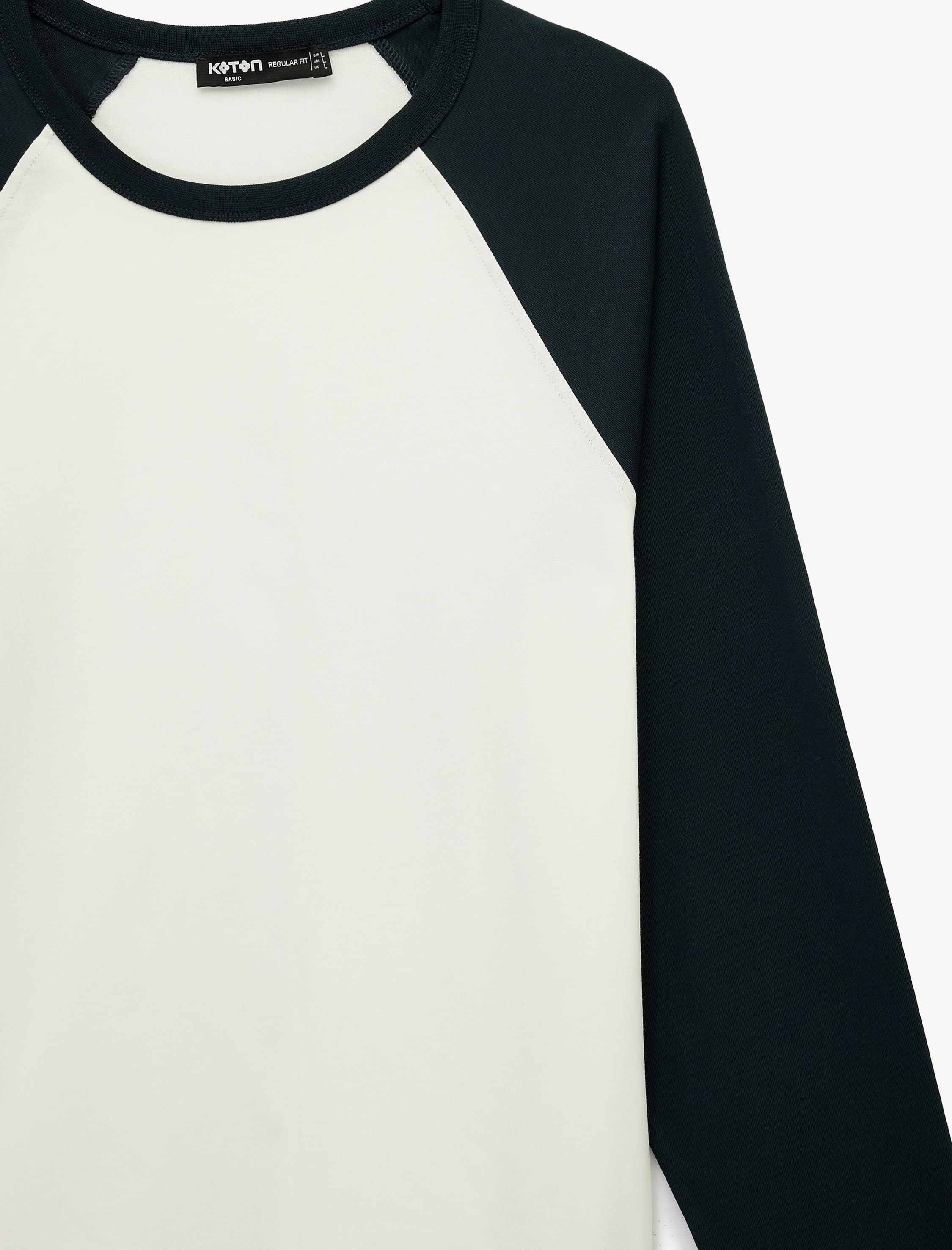   Regular Fit Pamuklu Bisiklet Yaka Renk Kontrastlı Reglan Uzun Kollu Tişört